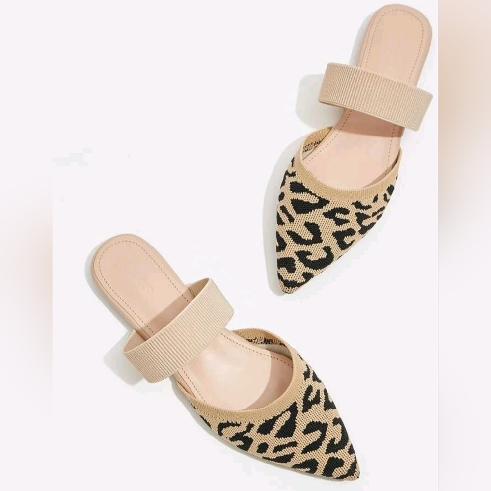 Cuccoo Leopard Pattern Knit Point Toe Mules - Shein - Picture 2 of 5
